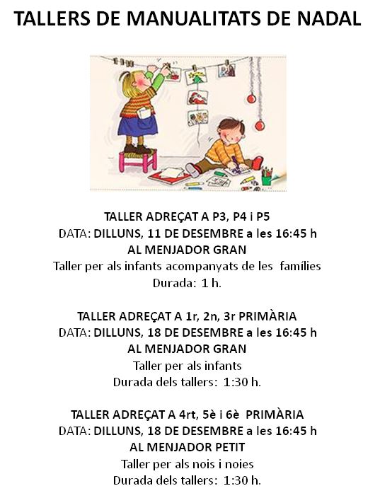 RE-PROGRAMACIÓ TALLERS DE NADAL